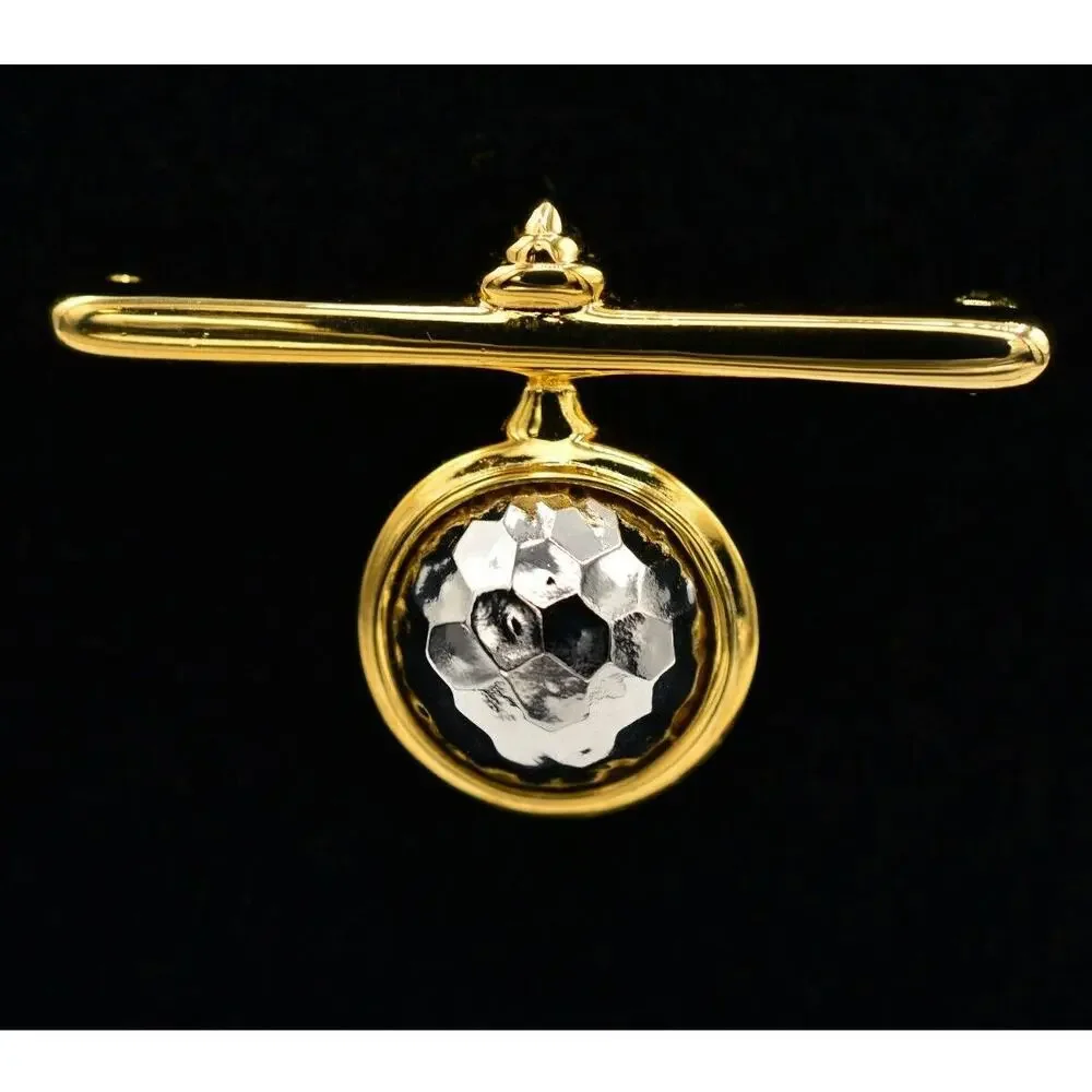 Vintage Bar Charm Pin Brooch Gold Tone Gunmetal Hammered Drop NOS 1980s 9B